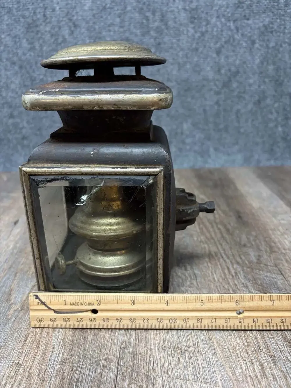 Antique Carriage Lamp Lantern With Beveled Glass and Red Jewel oil res for resto